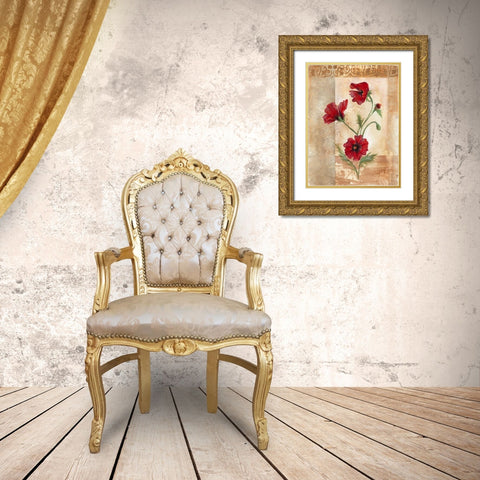 Red Poppies III Gold Ornate Wood Framed Art Print with Double Matting by Cuozzo, Marianne D.