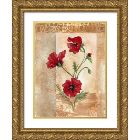 Red Poppies III Gold Ornate Wood Framed Art Print with Double Matting by Cuozzo, Marianne D.