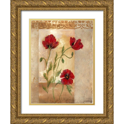 Red Poppies IV Gold Ornate Wood Framed Art Print with Double Matting by Cuozzo, Marianne D.