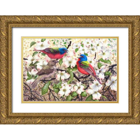 Painted Bunting Gold Ornate Wood Framed Art Print with Double Matting by Dornish, Al