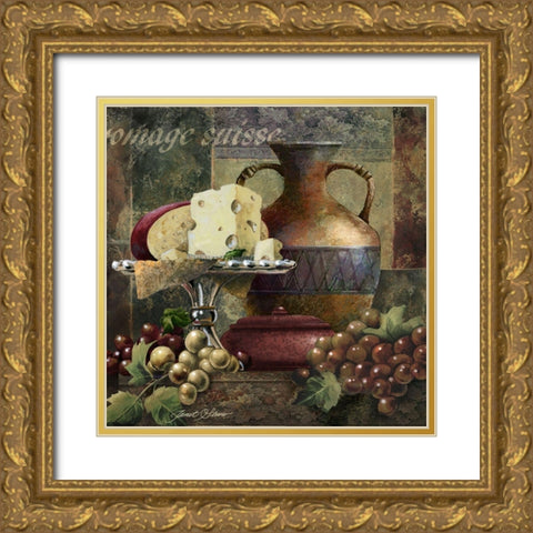 Cheese and Grapes II Gold Ornate Wood Framed Art Print with Double Matting by Stever, Janet