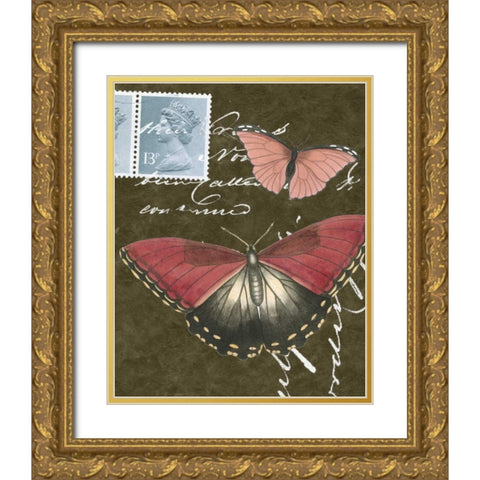 Le Papillon Script II Gold Ornate Wood Framed Art Print with Double Matting by Vision Studio