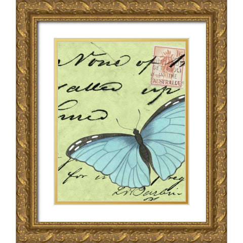 Le Papillon Script III Gold Ornate Wood Framed Art Print with Double Matting by Vision Studio