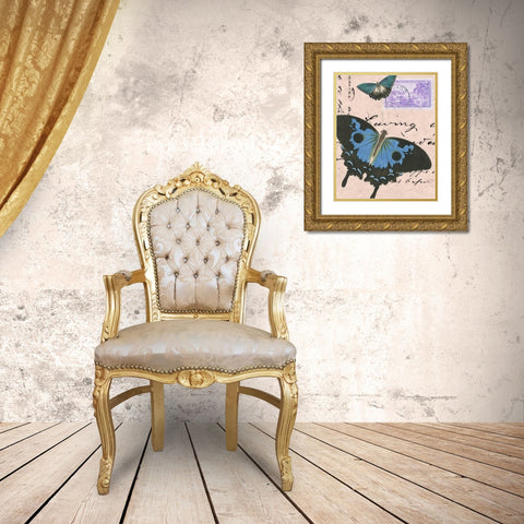 Le Papillon Script V Gold Ornate Wood Framed Art Print with Double Matting by Vision Studio