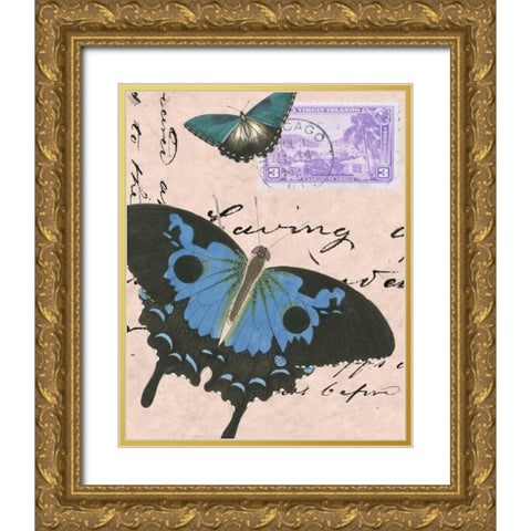 Le Papillon Script V Gold Ornate Wood Framed Art Print with Double Matting by Vision Studio