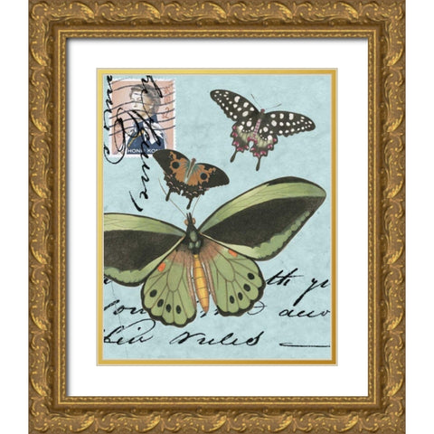 Le Papillon Script VI Gold Ornate Wood Framed Art Print with Double Matting by Vision Studio