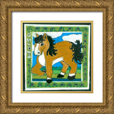 Whimsical Horse Gold Ornate Wood Framed Art Print with Double Matting by L. Choate