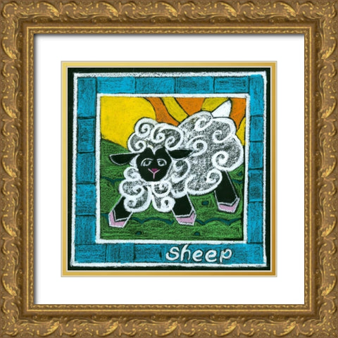 Whimsical Sheep Gold Ornate Wood Framed Art Print with Double Matting by L. Choate