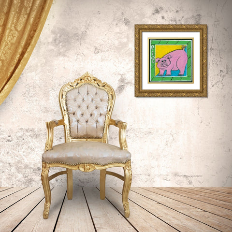 Whimsical Pig Gold Ornate Wood Framed Art Print with Double Matting by L. Choate