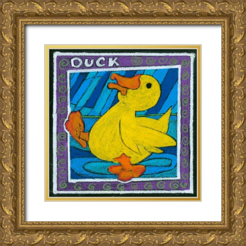 Whimsical Duck Gold Ornate Wood Framed Art Print with Double Matting by L. Choate