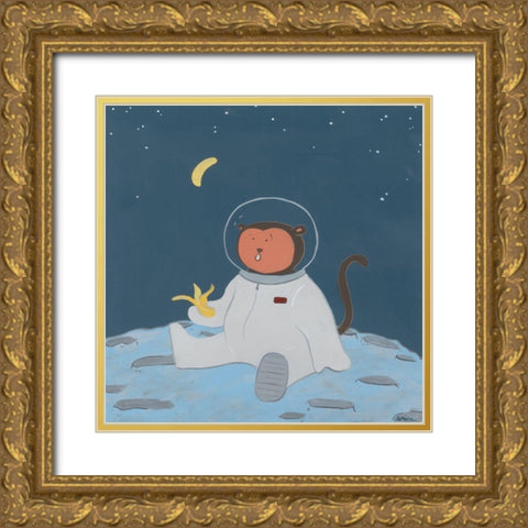 Monkeys in Space IV Gold Ornate Wood Framed Art Print with Double Matting by Vess, June Erica