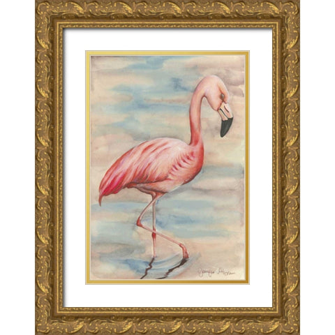 Pink Flamingo I Gold Ornate Wood Framed Art Print with Double Matting by Goldberger, Jennifer