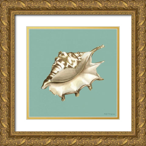 Shell on Aqua IV Gold Ornate Wood Framed Art Print with Double Matting by Meagher, Megan