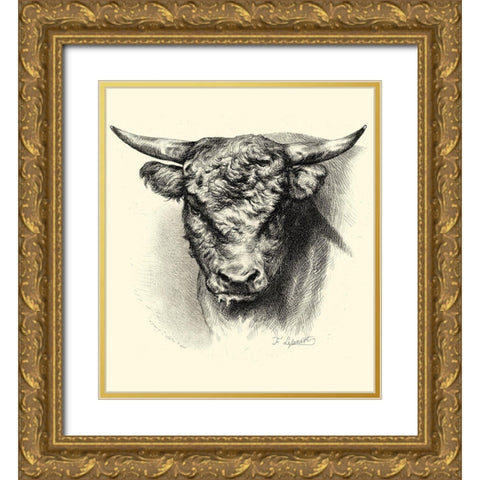Antique Cattle III Gold Ornate Wood Framed Art Print with Double Matting by Lehnert, F.