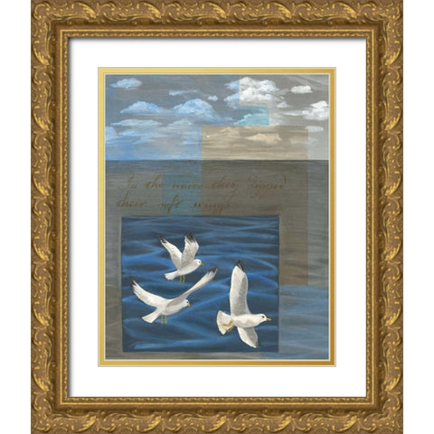 Three White Gulls I Gold Ornate Wood Framed Art Print with Double Matting by Friel, Tara