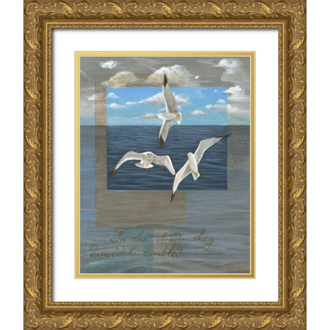 Three White Gulls II Gold Ornate Wood Framed Art Print with Double Matting by Friel, Tara