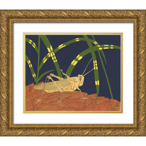 Ornamental Grasshopper I Gold Ornate Wood Framed Art Print with Double Matting by Tenser, Nina