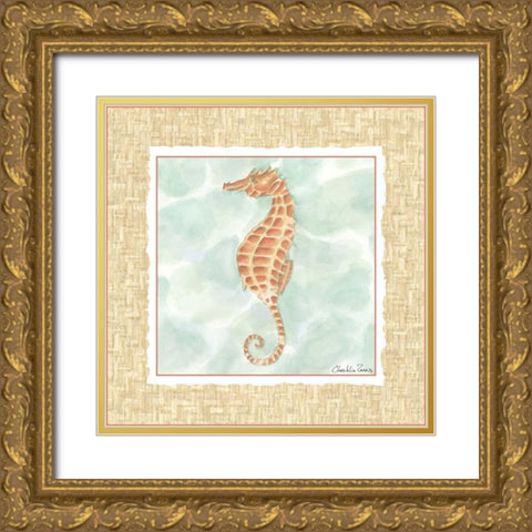 Ocean Seahorse Gold Ornate Wood Framed Art Print with Double Matting by Zarris, Chariklia