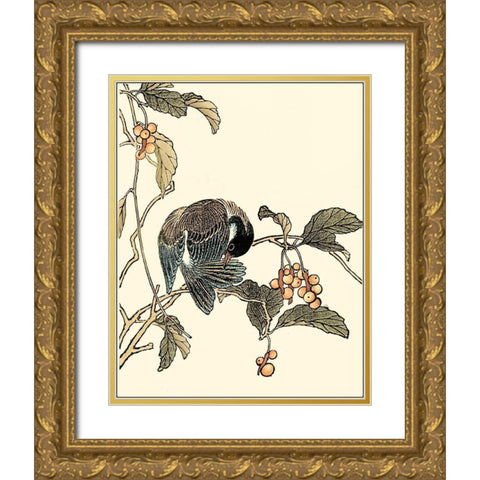 Oriental Bird on Branch IV Gold Ornate Wood Framed Art Print with Double Matting by Vision Studio