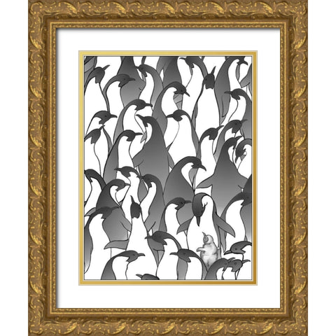 Penguin Family I Gold Ornate Wood Framed Art Print with Double Matting by Swinford, Charles