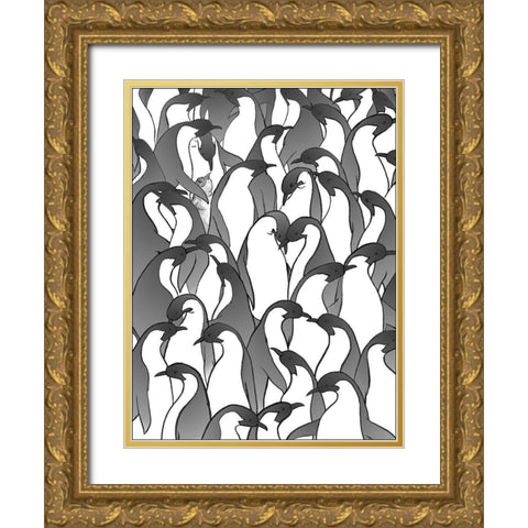 Penguin Family II Gold Ornate Wood Framed Art Print with Double Matting by Swinford, Charles