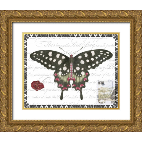 Butterfly Prose V Gold Ornate Wood Framed Art Print with Double Matting by Vision Studio