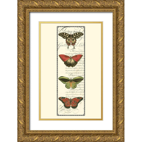 Small Butterfly Prose Panel I (P) Gold Ornate Wood Framed Art Print with Double Matting by Vision Studio
