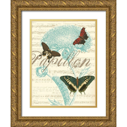 Papillon Melange IV Gold Ornate Wood Framed Art Print with Double Matting by Vision Studio