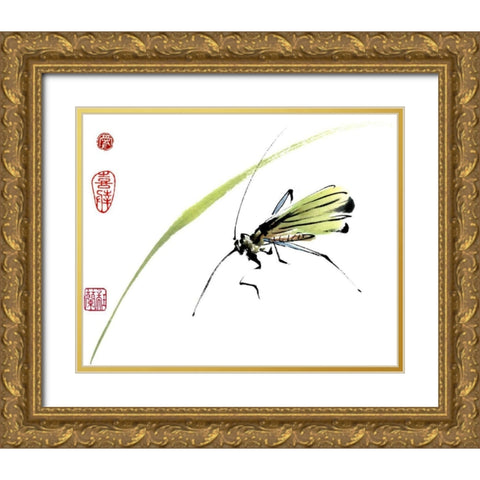 Grasshopper Gold Ornate Wood Framed Art Print with Double Matting by Parker, Nan Rae
