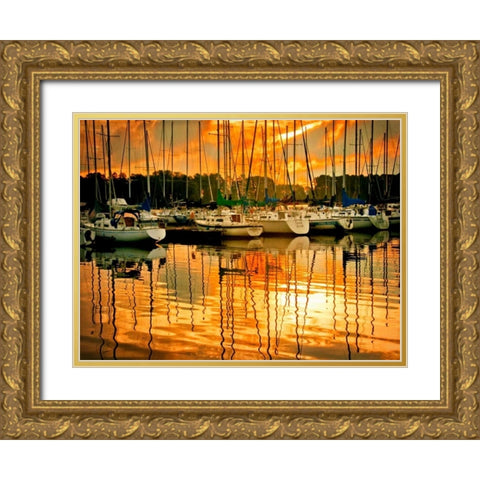 Marina Sunrise I Gold Ornate Wood Framed Art Print with Double Matting by Head, Danny