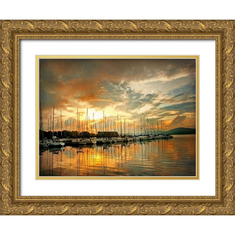 Marina Sunrise II Gold Ornate Wood Framed Art Print with Double Matting by Head, Danny