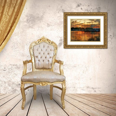 Marina Sunrise III Gold Ornate Wood Framed Art Print with Double Matting by Head, Danny