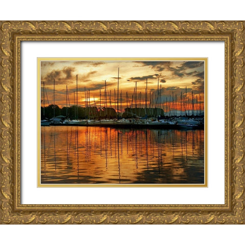 Marina Sunrise III Gold Ornate Wood Framed Art Print with Double Matting by Head, Danny