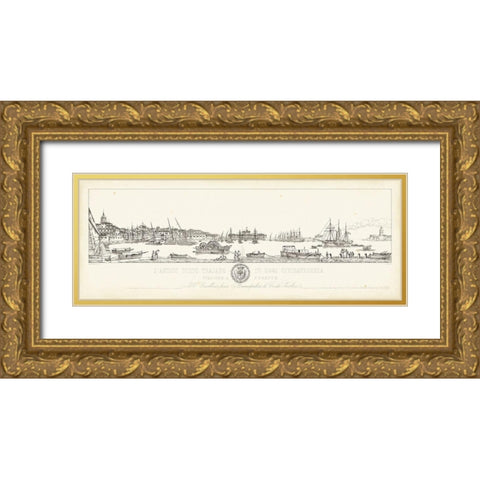 Antique Seaport I Gold Ornate Wood Framed Art Print with Double Matting by Aquaroni, Antonio