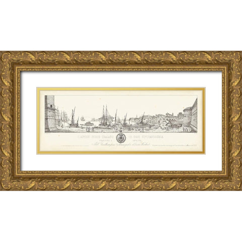 Antique Seaport II Gold Ornate Wood Framed Art Print with Double Matting by Aquaroni, Antonio