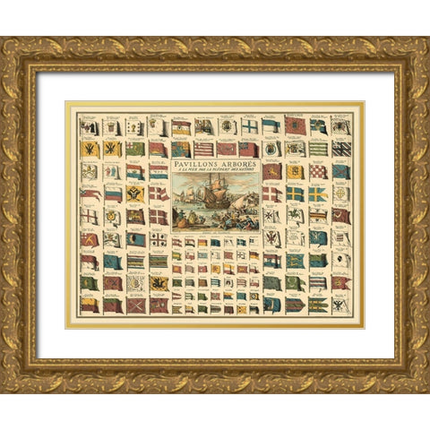 Display of Flags Gold Ornate Wood Framed Art Print with Double Matting by unknown