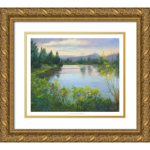 Oregon Reflections Gold Ornate Wood Framed Art Print with Double Matting by Weber, Mary Jean