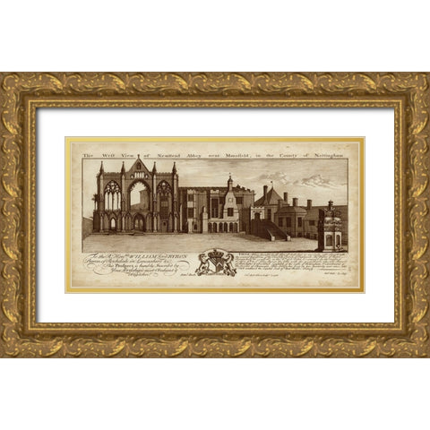View of Newstead Abbey Gold Ornate Wood Framed Art Print with Double Matting by Buck, Nathaniel