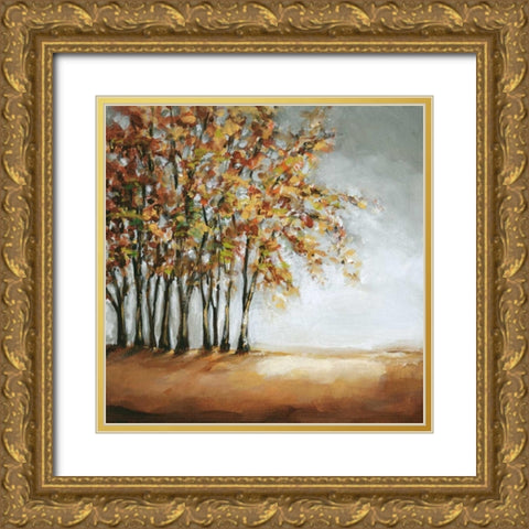 Tree in Fall Gold Ornate Wood Framed Art Print with Double Matting by Long, Christina
