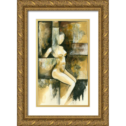 Contemporary Seated Nude I Gold Ornate Wood Framed Art Print with Double Matting by Goldberger, Jennifer