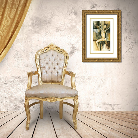 Contemporary Seated Nude II Gold Ornate Wood Framed Art Print with Double Matting by Goldberger, Jennifer