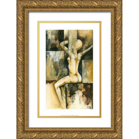 Contemporary Seated Nude II Gold Ornate Wood Framed Art Print with Double Matting by Goldberger, Jennifer