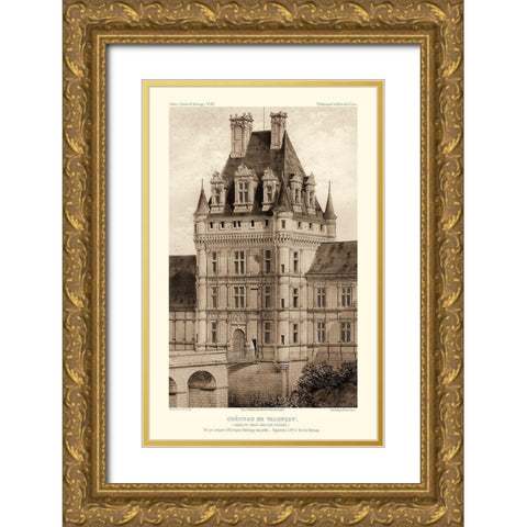 Sepia Chateaux VIII Gold Ornate Wood Framed Art Print with Double Matting by Petit, Victor
