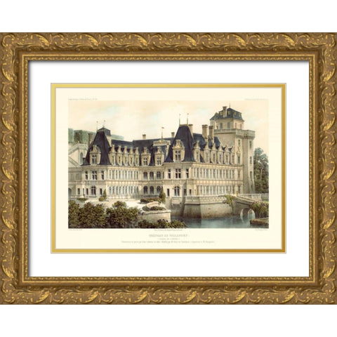 French Chateaux V Gold Ornate Wood Framed Art Print with Double Matting by Petit, Victor