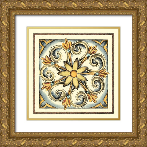 Crackled Cloisonne Tile II Gold Ornate Wood Framed Art Print with Double Matting by Zarris, Chariklia