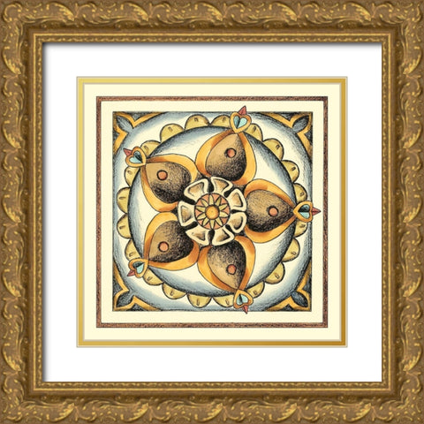 Crackled Cloisonne Tile V Gold Ornate Wood Framed Art Print with Double Matting by Zarris, Chariklia