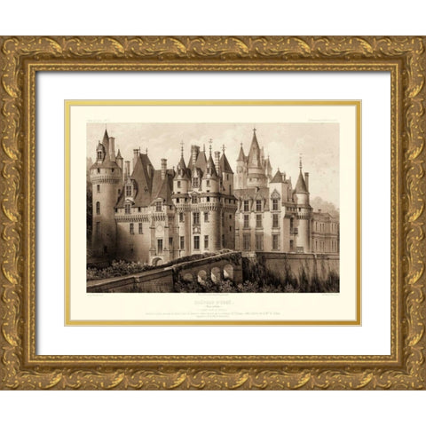 Petite Sepia Chateaux II Gold Ornate Wood Framed Art Print with Double Matting by Petit, Victor