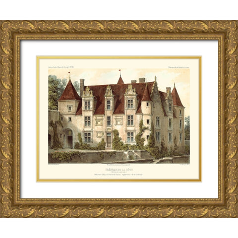 Petite French Chateaux VI Gold Ornate Wood Framed Art Print with Double Matting by Petit, Victor