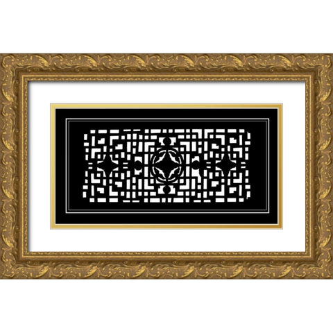 Shoji Screen in Ebony IV Gold Ornate Wood Framed Art Print with Double Matting by Vision Studio