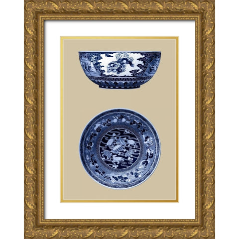 Porcelain in Blue and White I Gold Ornate Wood Framed Art Print with Double Matting by Vision Studio